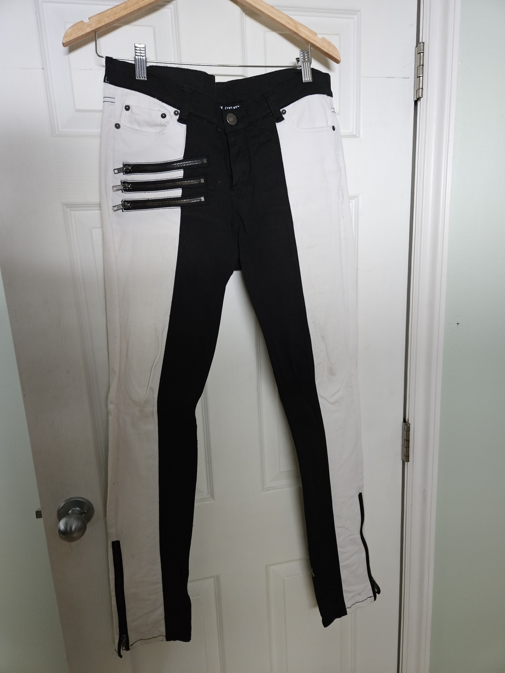Killstar Black and White Skinny Jeans with Triple Side Zippers